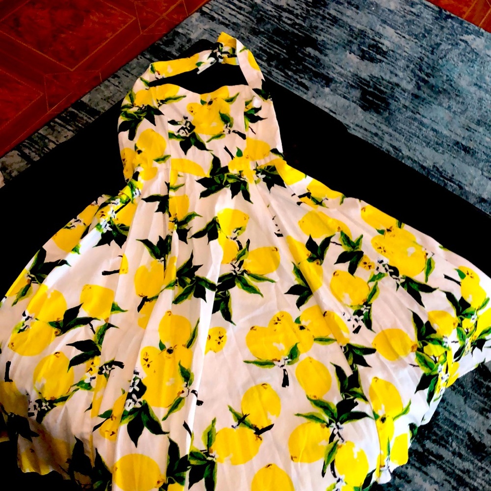 Cotton Dress With Lemon Print Pinup or Rockabilly Style